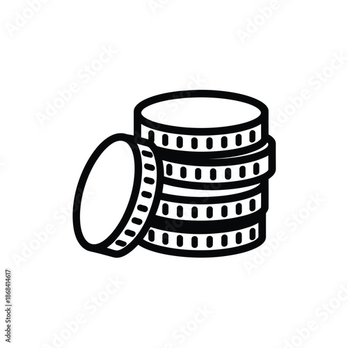 Black and white illustration of stacked film reels