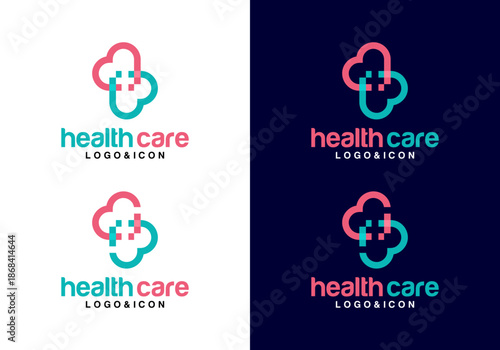 Vector illustration template. Simple and minimalist medical logo icon. Love logo with medical cross sign for healthcare logo design.