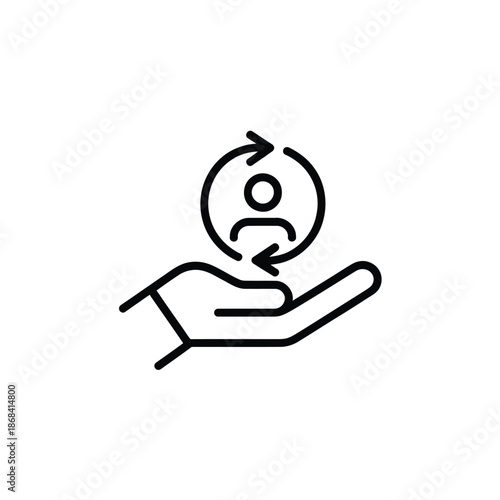 Hand holding a frowning face with circular arrows