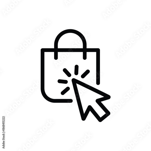 Online shopping bag with cursor clicking for purchase or checkout