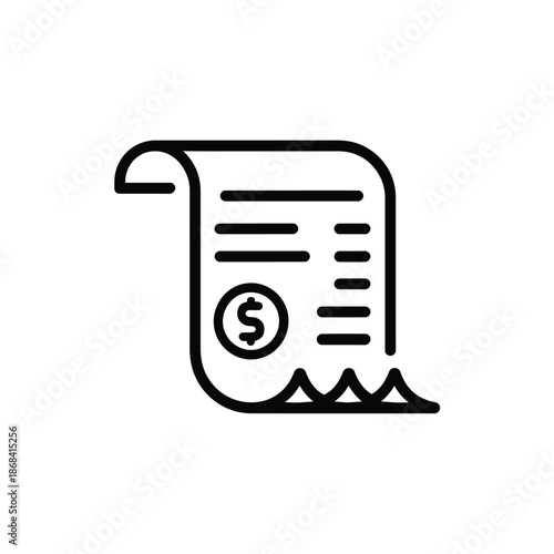 Black line icon of a receipt with a dollar sign