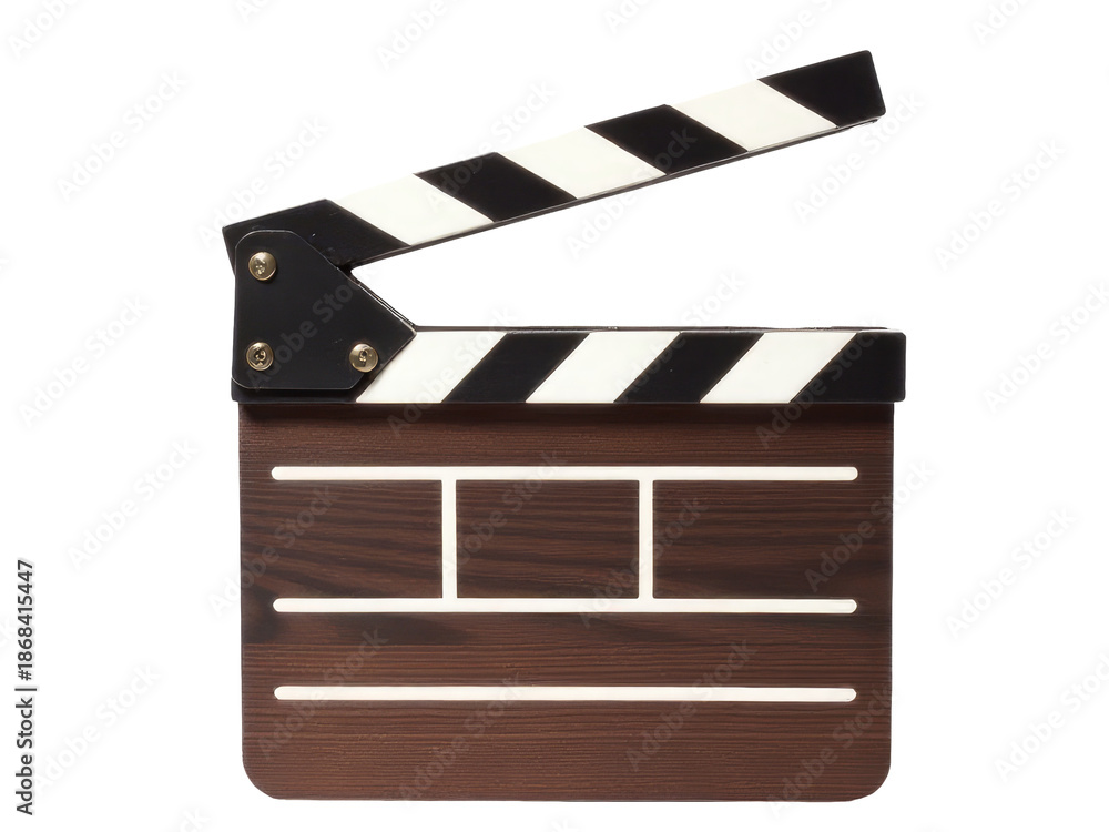 Fototapeta premium A movie clapboard on a white background, ready for use in film or video production