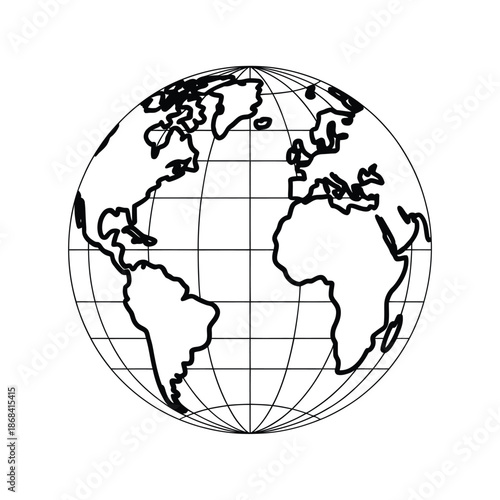 Black and white illustration of the globe with grid lines