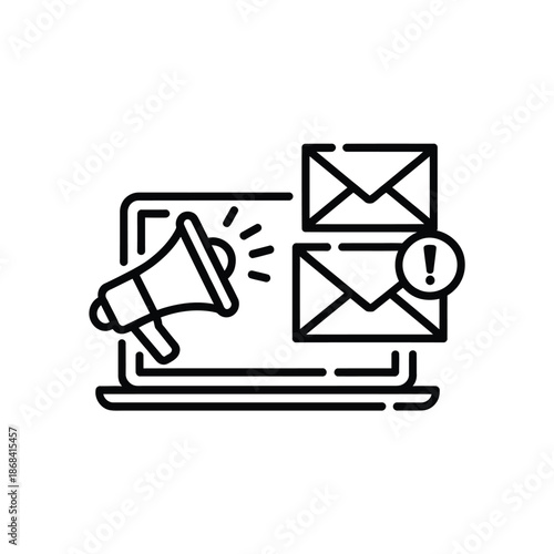 Notification alert on laptop with megaphone announcing emails