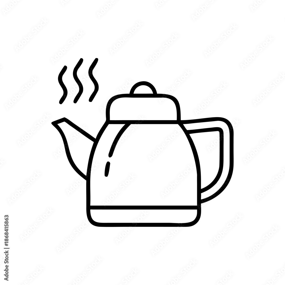 Obraz premium Steaming hot teapot or kettle line art icon for beverage and kitchen designs
