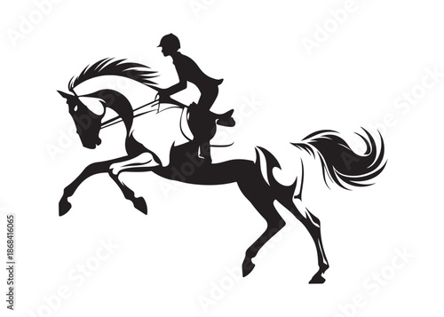 equestrian logo silhouette vector, horse equestrian logo design illustration, jumping horse racing logo vector silhouette, jumping horseman logo vector silhouette on white background