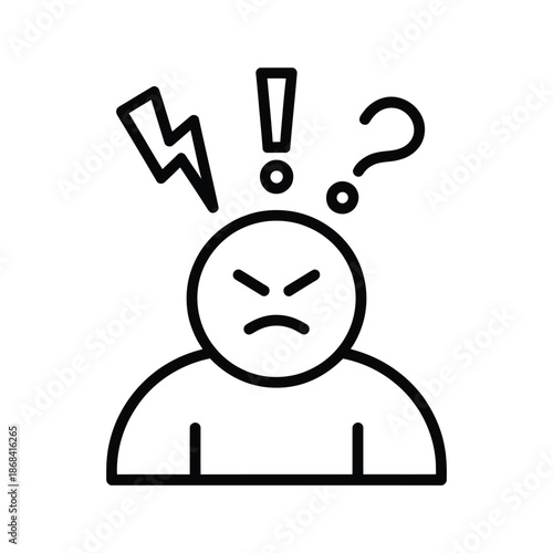 Angry person with frustrated thoughts and questions