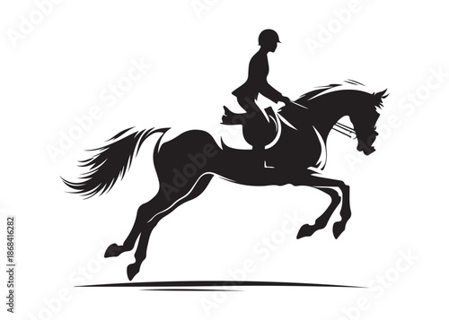 equestrian logo silhouette vector, horse equestrian logo design illustration, jumping horse racing logo vector silhouette, jumping horseman logo vector silhouette on white background