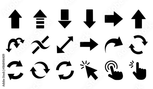 Big black arrow vector icon set for web design cursor click and navigation symbols