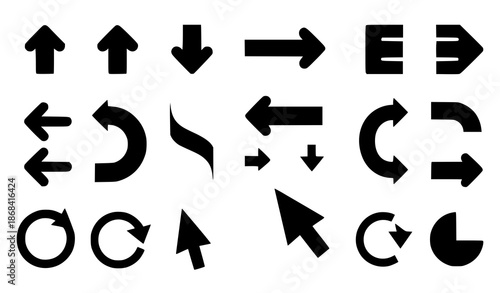 Big black arrow vector icon set for web design cursor click and navigation symbols