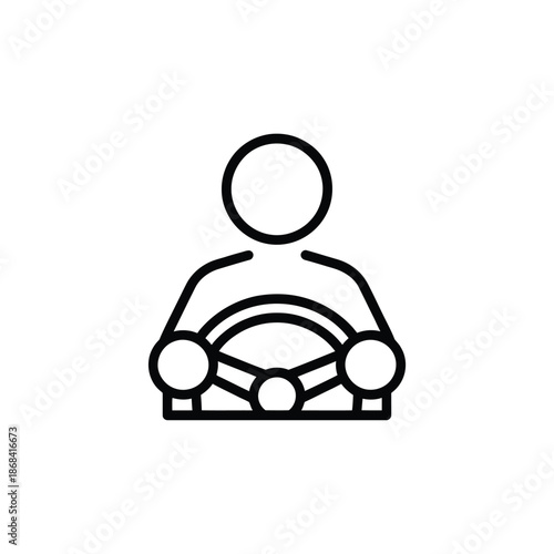Person driving a car from a line art or icon perspective