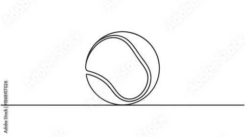 Black and white line drawing of a tennis ball on a flat surface