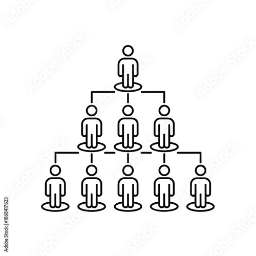 Hierarchical organizational chart with people in a pyramid structure