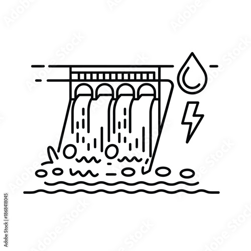 Dam with water flowing and stormy weather conditions