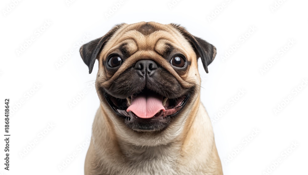 Obraz premium Joyful young pug panting, isolated on white, remastered