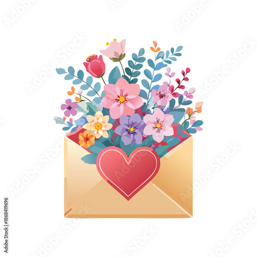 A romantic pink vector heart of floral patterns and butterflies creates a decorative ornament frame for a Valentine Day wedding card or holiday celebration greeting