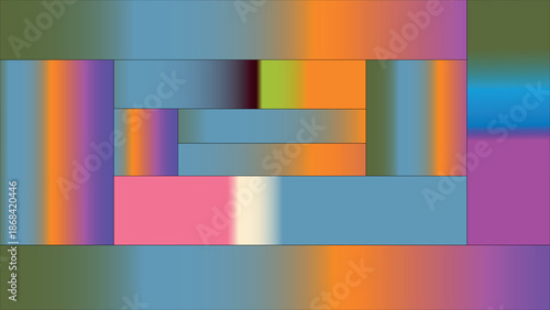 A vibrant and colorful abstract geometric composition with various shapes and hues