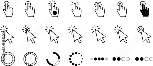 Computer Mouse Cursors and Hand Click Icons