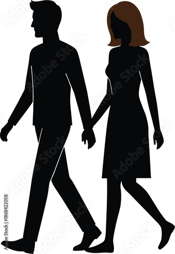 Black silhouette of a man and woman walking hand in hand with brown hair couple walking hand in hand silhouette
