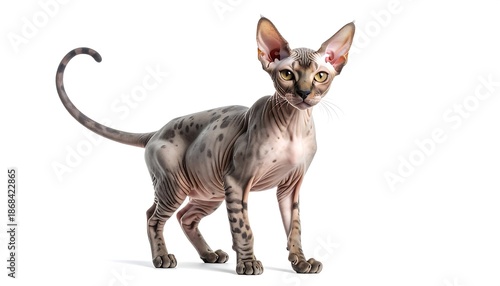 Sphynx Cat Standing on White Background.