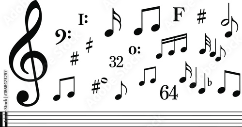 Music Notes and Symbols on Staff Lines