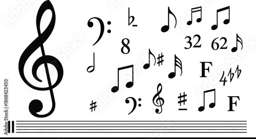 Musical Notes and Symbols on Staff Lines