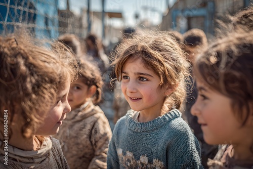 Wallpaper Mural Young children outdoors Syrian childhood, smiling together Torontodigital.ca