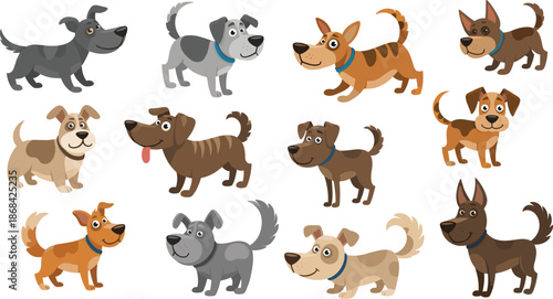 Cartoon dogs in various poses and colors pets animals 1 canines