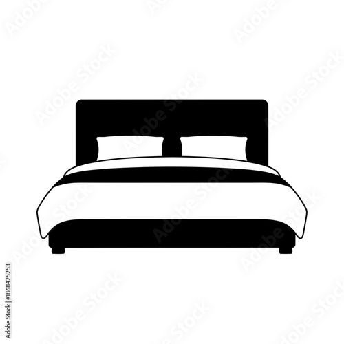 Black and white illustration of a bed