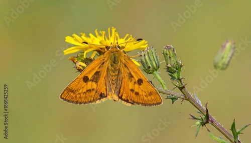 Orange Moth on Yellow Wildflower Closeup.