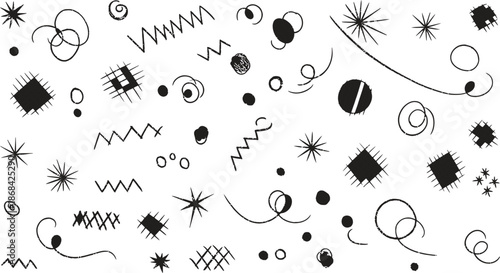 Set of simple abstract shapes. Big collection of vector geometric symbols and signs in y2k style. Logo elements design