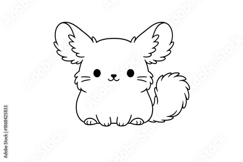 Cute fluffy chinchilla cartoon character line art drawing isolated on white