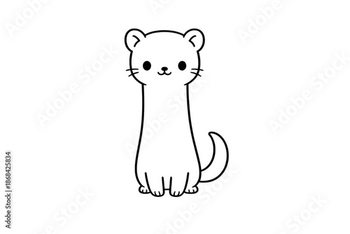 Cute minimalist line art style of a standing cartoon weasel or ferret character
