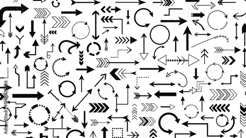 Various Black Arrows on White Background
