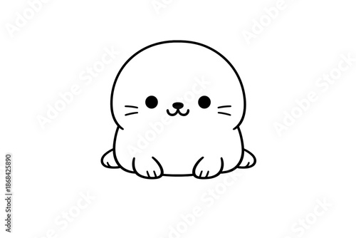 Cute adorable baby seal pup character sitting down in minimalist line art style