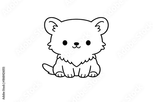 Adorable fluffy puppy or small bear cub sitting down in simple kawaii style