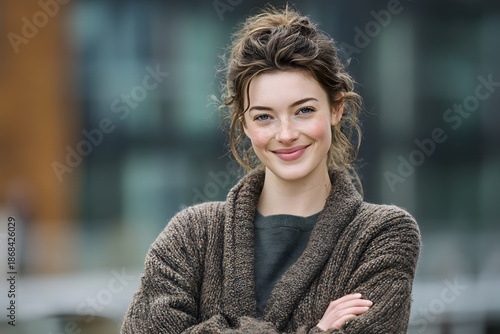 Wallpaper Mural Young woman in United Kingdom Smiling Outdoors, lifestyle portrait Torontodigital.ca