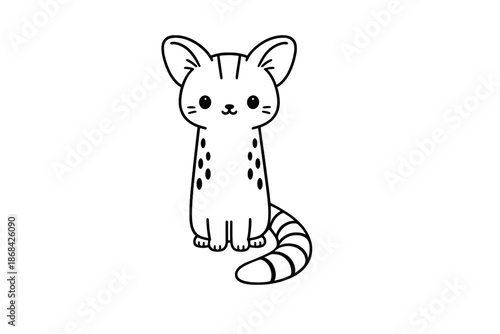 Adorable stylized wild cat sitting upright with large ears and spotted fur pattern design