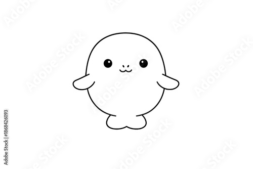 Adorable minimalist kawaii style baby seal pup character outline drawing