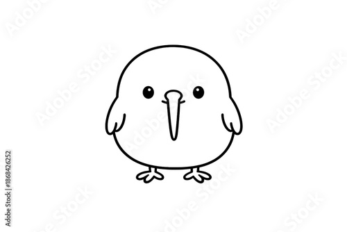 Minimalist black and white outline of an adorable flightless New Zealand kiwi chick