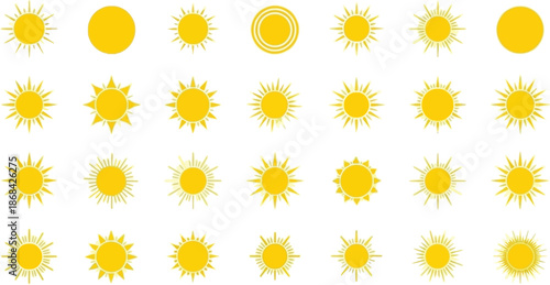 Various Yellow Sun Symbols and Icons