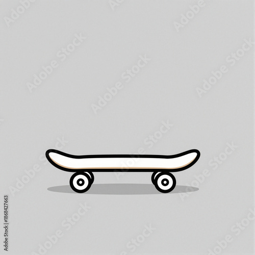 Minimalist cartoon skateboard with clean outlines on a gray background