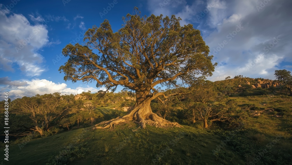 Obraz premium Large tree atop the hill