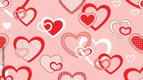 Valentine's day themed heart shapes in red white and pink on a soft pastel background for love and romance concepts with valentine s day and romantic