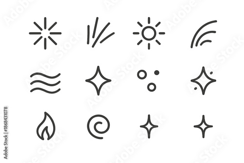 Birthday Spark Icons. Birthday spark icons. Line outline icon set of Birthday spark icons: spark burst, spark