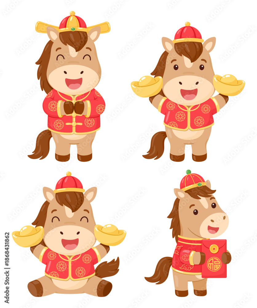 Obraz premium cute chinese new year horse clipart set