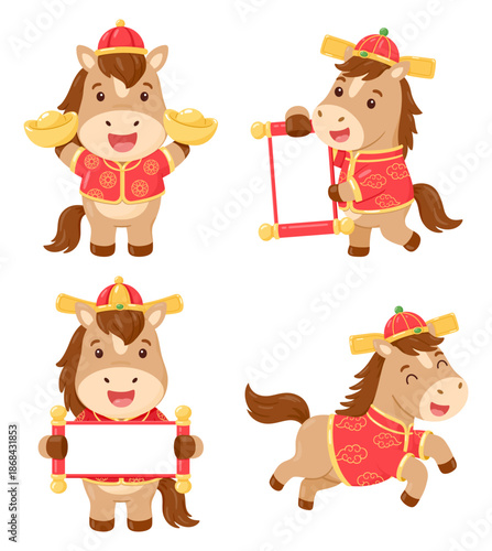 cute chinese new year horse clipart set