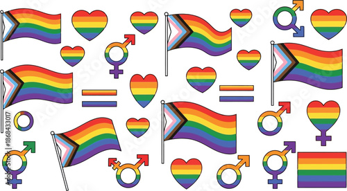 LGBTQ+ Pride Vector Illustrations – Rainbow Flags, Hearts & Gender Symbols