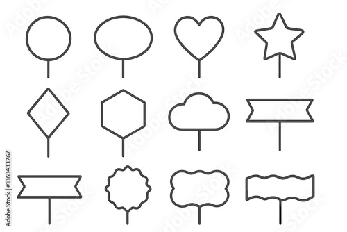 Iconic Birthday Shapes. Birthday topper shapes. Line outline icon set of Birthday topper shapes: circle shape,