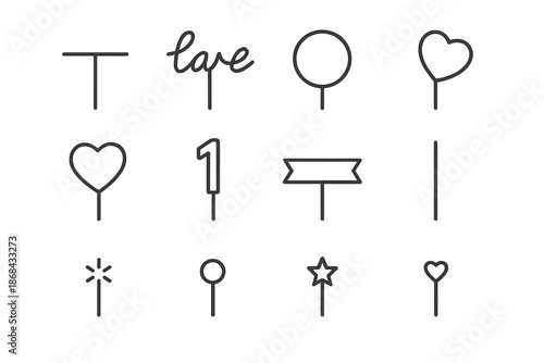 Minimalist Cake Toppers. Minimalist cake toppers. Line outline icon set of Minimalist cake toppers: thin line